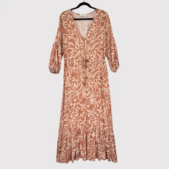 Petal & Pup Dress Brown Katerina Maxi V Neck Button Down Floral Boho Medium - Picture 2 of 12